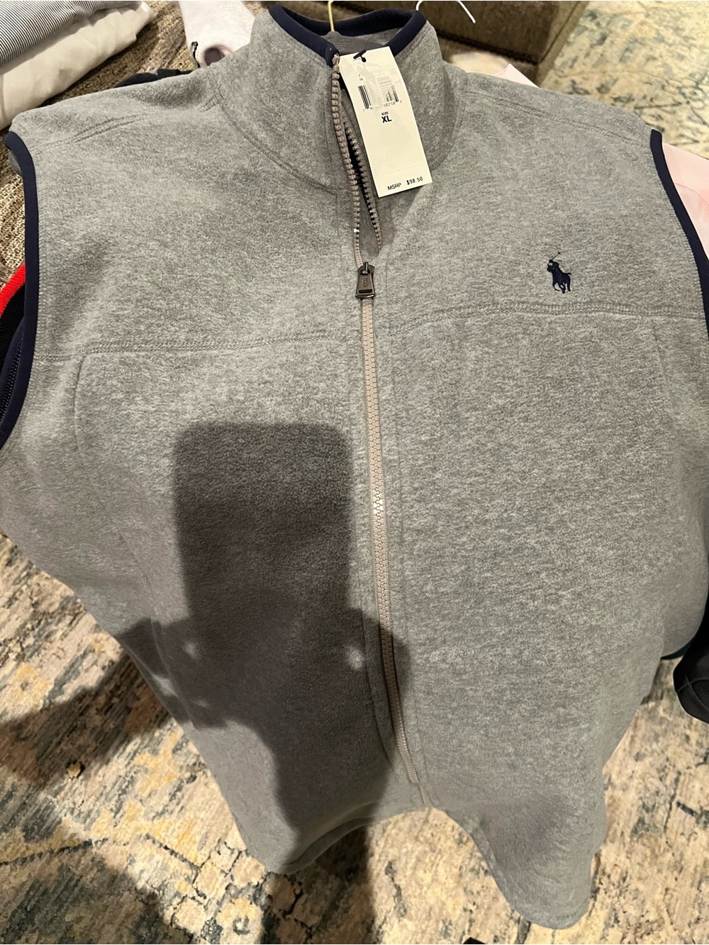 Polo by Ralph Lauren Light Gray Fleece Vest with Navy Pony